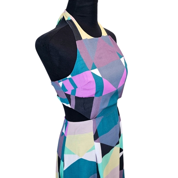 Mara Hoffman Tie Back Cut Out Midi Dress Diamonds Plum 0 Geometric Halter Chic - Picture 8 of 16